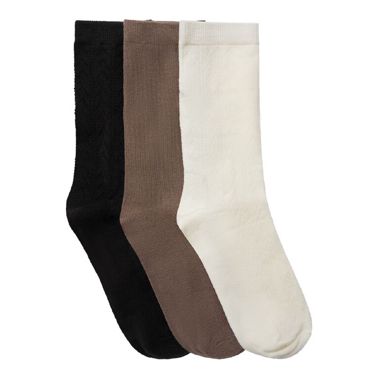 H&H Women's Mixed Jacquard Socks 3 Pack, Cream, hi-res