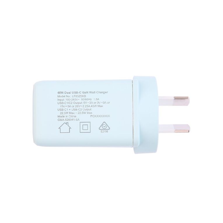 Tech.Inc PD 45W Dual USB-C Fast Charger Blue Light, , hi-res