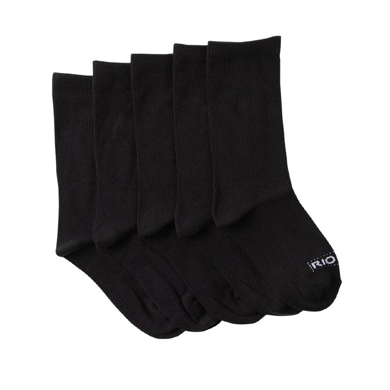 Rio Kids' School Crew Socks 5 Pack, Black W26, hi-res