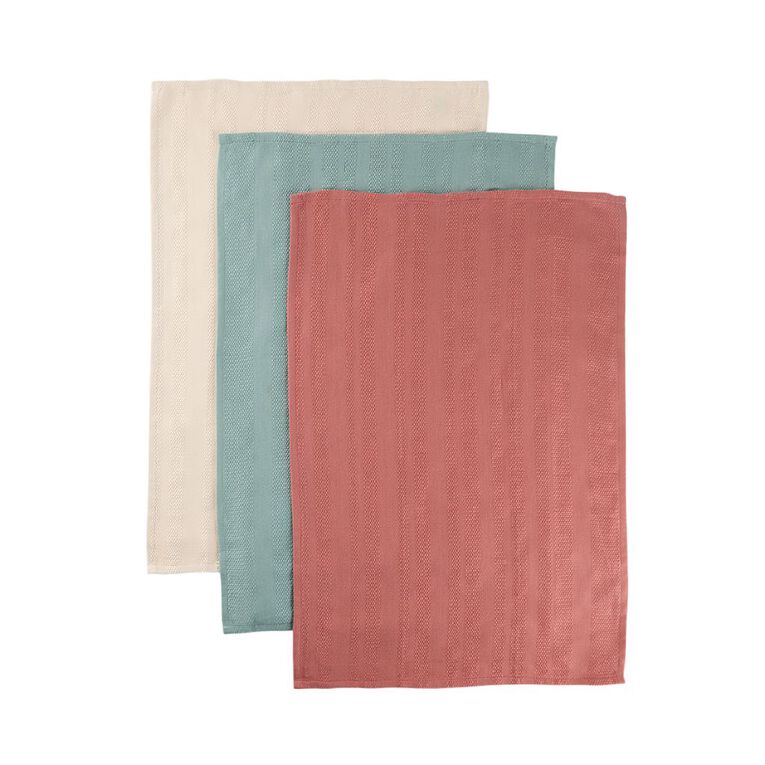 Living & Co Weave Tea Towel Multi-Coloured 3 Pack, , hi-res