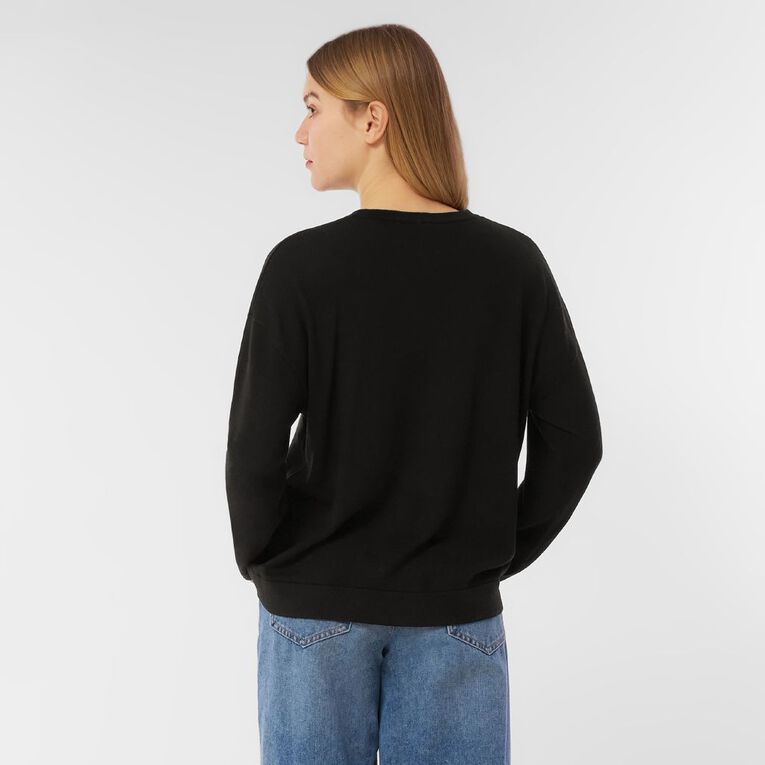 H&H Women's Merino Blend Crew Neck Knit, Black, hi-res