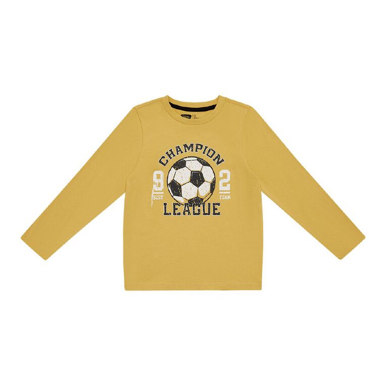 Young Original Print Long Sleeve Tee, Yellow Mid FOOTBALL, hi-res