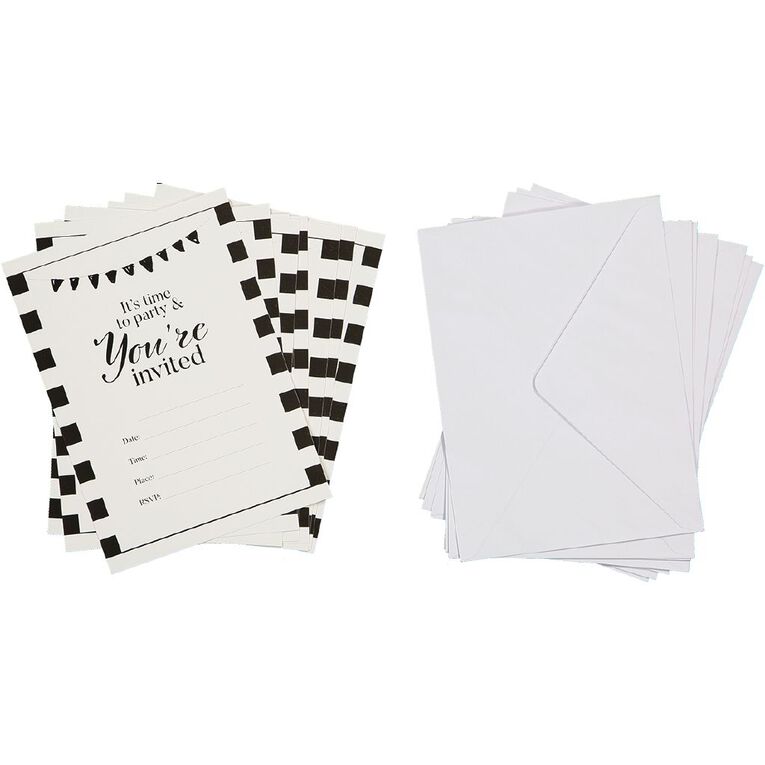 Party Inc Black & White Stripe Invitations with Envelopes 8 Pack, , hi-res