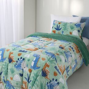 Living & Co Kids Plush Comforter Set Sherpa Reverse Dinosaur Green