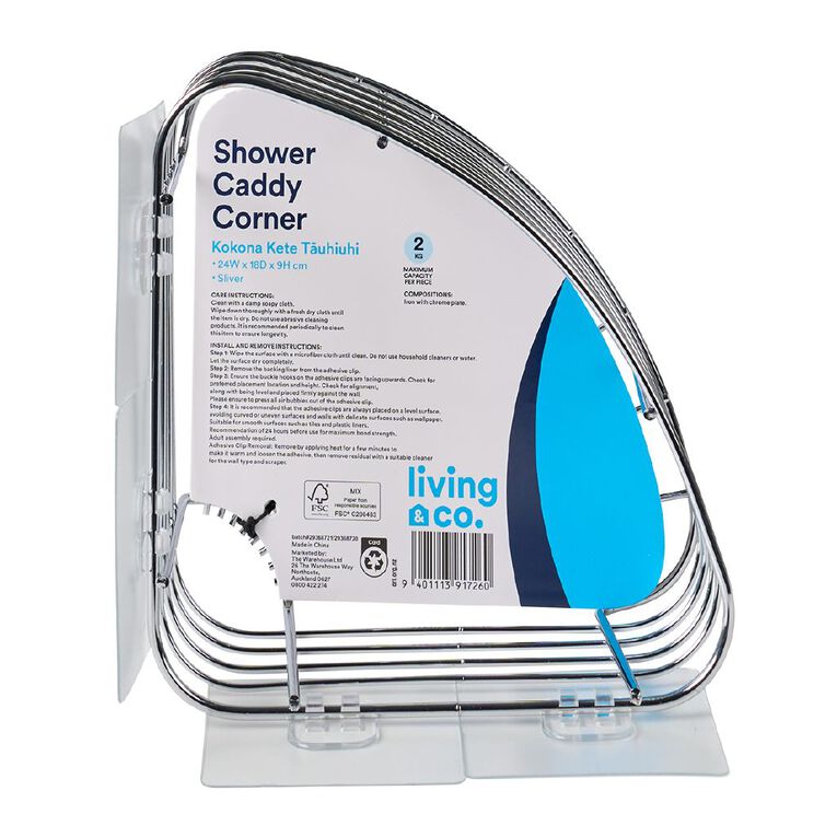 Living & Co Shower Caddy Corner Silver, , hi-res