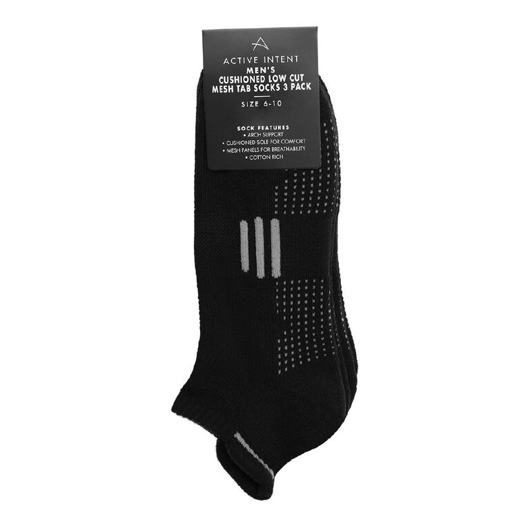 Active Intent Men's Cushioned Tab Low Cut Socks 3 Pack, Black, hi-res