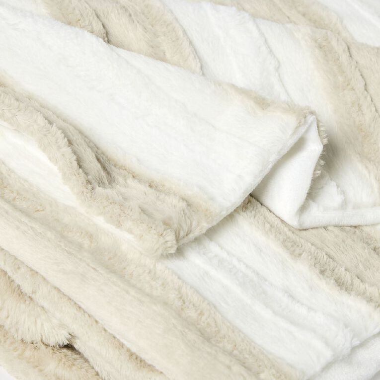 Living & Co Throw Faux Fur Stripe Natural 127cm x 152cm, , hi-res