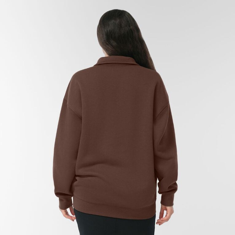 H&H Women's Long Sleeve Oversized BF 1/4 Zip, Brown Mid, hi-res