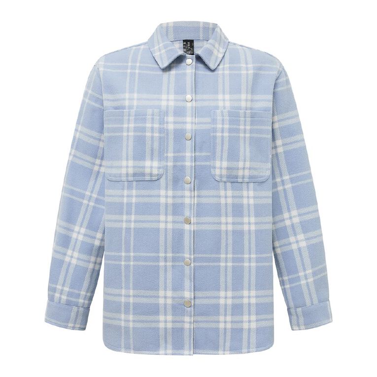 H&H Women's Brushed Felt Like Check Shacket, Blue Light, hi-res
