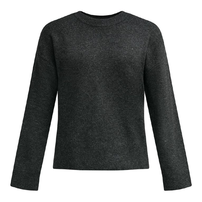 H&H Women's Oversized Crew Neck Cosy Knit Jumper, Charcoal/Marle, hi-res