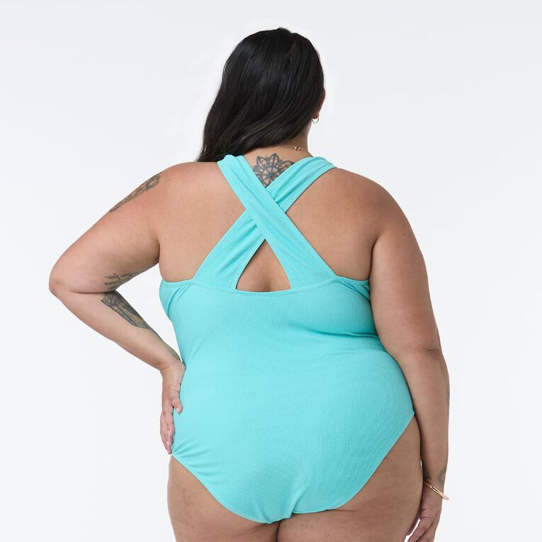 H&H Women's Plus Size Crinkle Swimsuit, Green Mid, hi-res