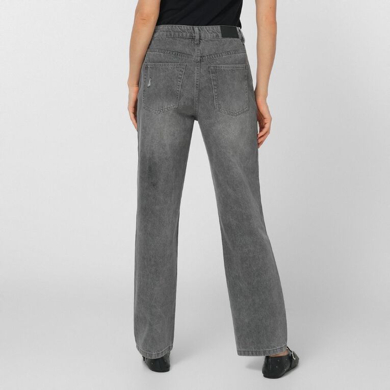 H&H Women's Mid Rise Diamante Straight Leg Jeans, Grey, hi-res