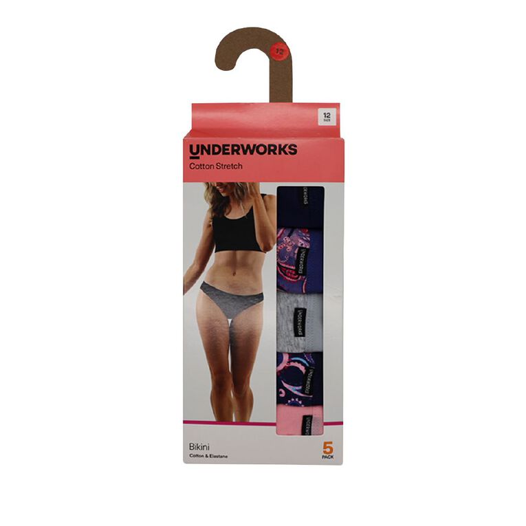 Underworks Women's Bikini Briefs 5 Pack, Blue/Pink, hi-res