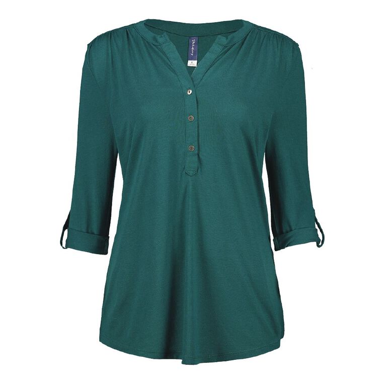 Pickaberry Women's Henley Top Green Dark The Warehouse