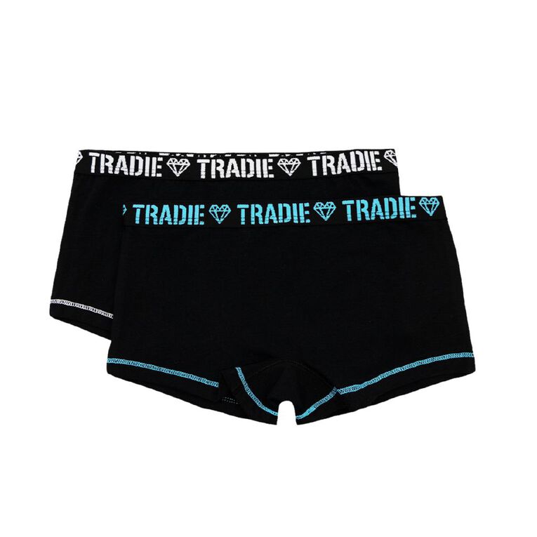 Tradie Girls' Shortie 2 Pack, Black W26 RHYTHM, hi-res