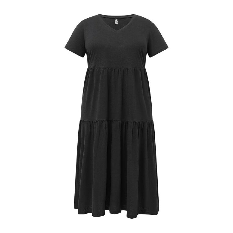 H&H Curve Women's Short Sleeve Slub Tier Midi Dress, Black, hi-res