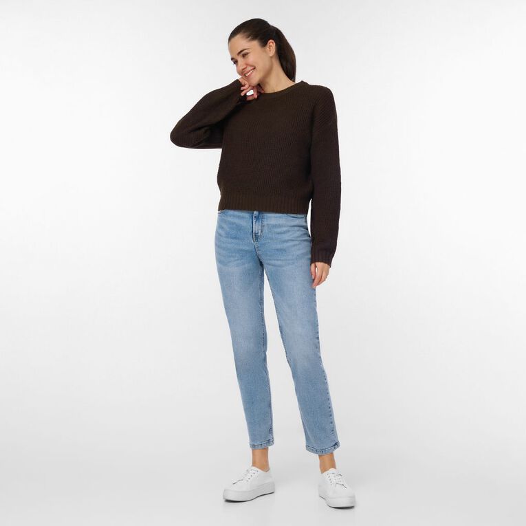 H&H Women's Billow Sleeve Crop Jumper, Brown Dark, hi-res
