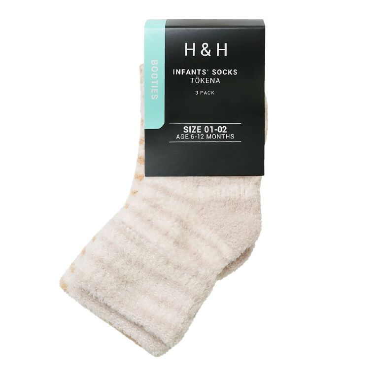H&H Infants' Chenille Bootie Turn Top 3 Pack, Brown Light, hi-res