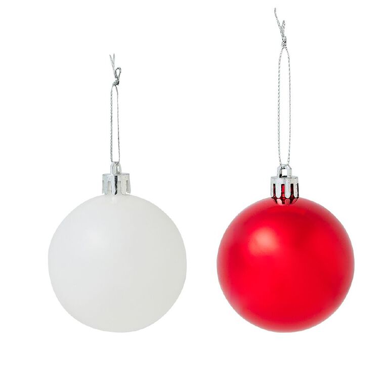 Christmas Baubles 6cm Red White 10 Pack, , hi-res