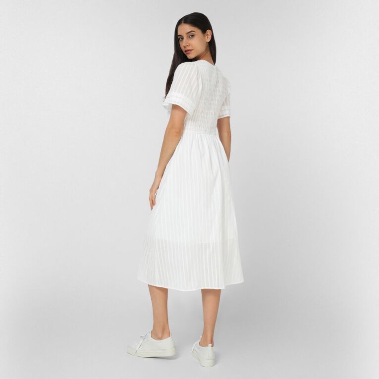 H&H Women's Shirring Midi Short Sleeve Dress, White, hi-res