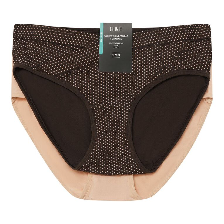 H&H Women's Front Crossover Bikini Briefs 2 Pack, Brown Dark, hi-res