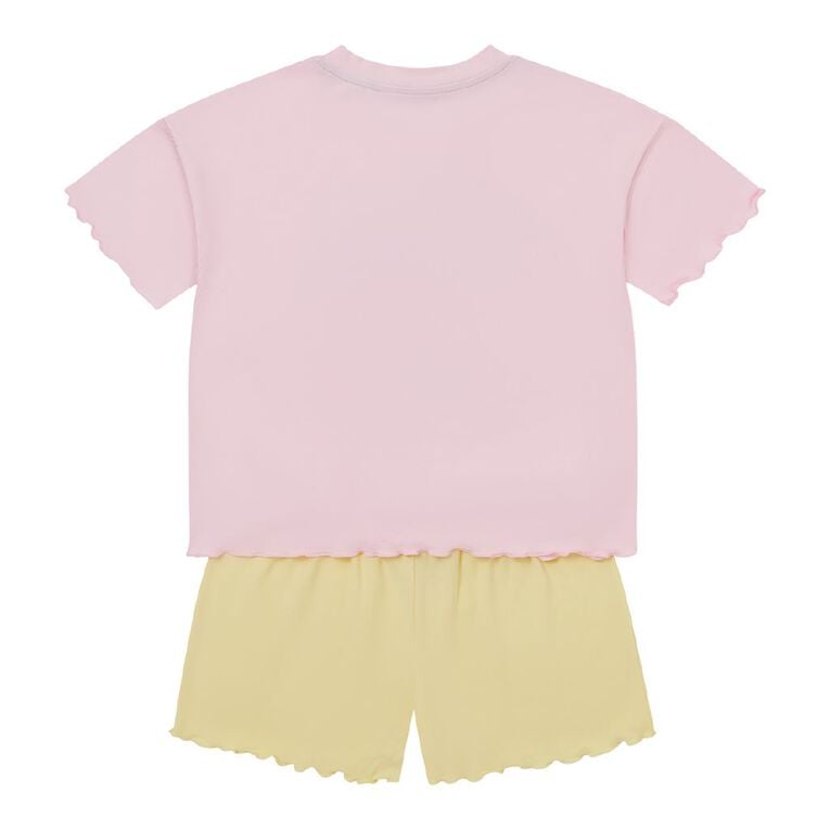 H&H Girls' Comfy Tee and Short Pyjama Set, Yellow Light, hi-res