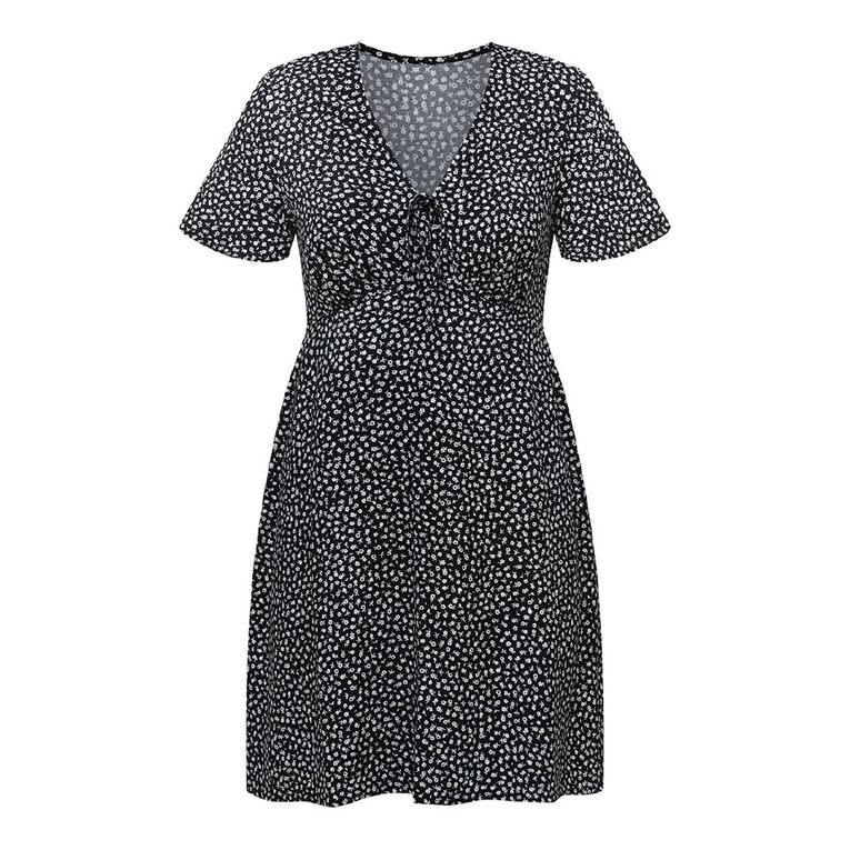H&H Women's Short Sleeve Mini Tea Dress, Black/White, hi-res
