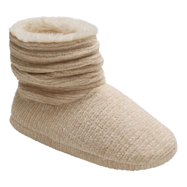 H&H Women's Plush Slipper Booties, Cream, hi-res