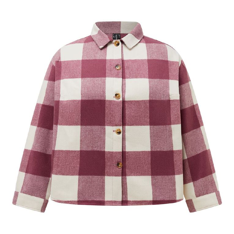 H&H Curve Women's Boxy Felt Shacket, Red Dark, hi-res