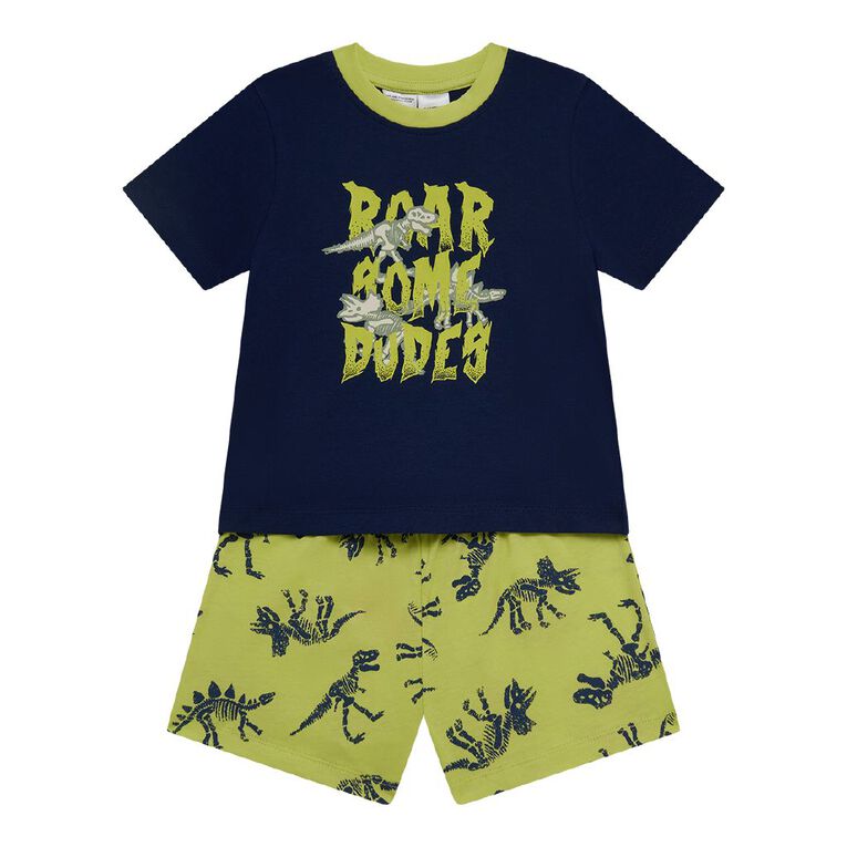 H&H Boys' Tee and Short Knit Pyjama Set, Green Mid, hi-res