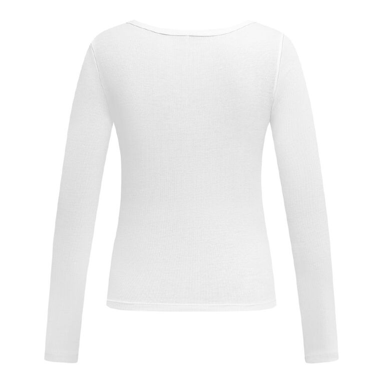 H&H Women's Long Sleeve Scoop Neck Rib Top, White, hi-res
