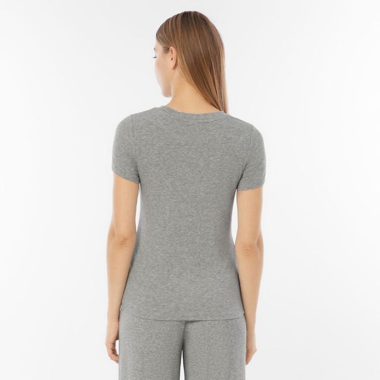 H&H Women's Lounge Ribbed Tee, Grey Marle, hi-res