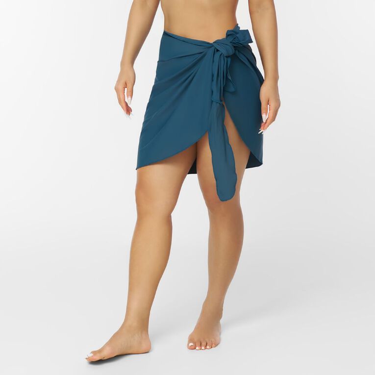 Active Intent Women's Knee Length Swim Sarong, Blue Dark, hi-res