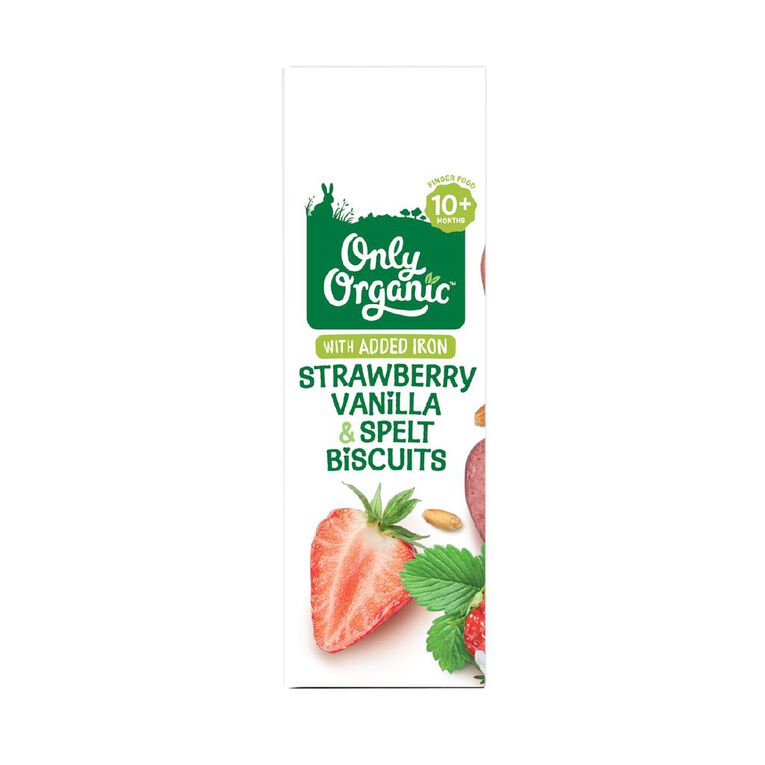 Only Organic Strawberry Vanilla & Spelt Biscuits 10+ Months 100g, , hi-res