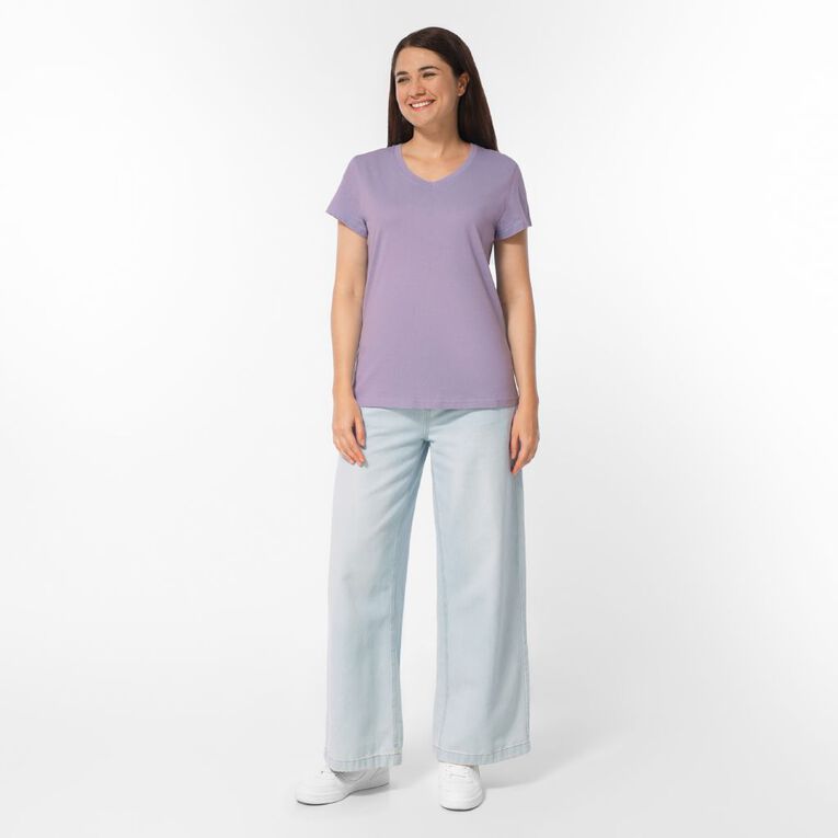 H&H Women's Short Sleeve V-Neck Tee, Purple Light, hi-res