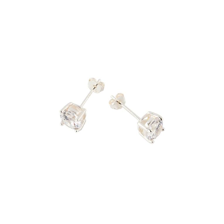 Sterling Silver White CZ Stud Earrings 6mm, , hi-res