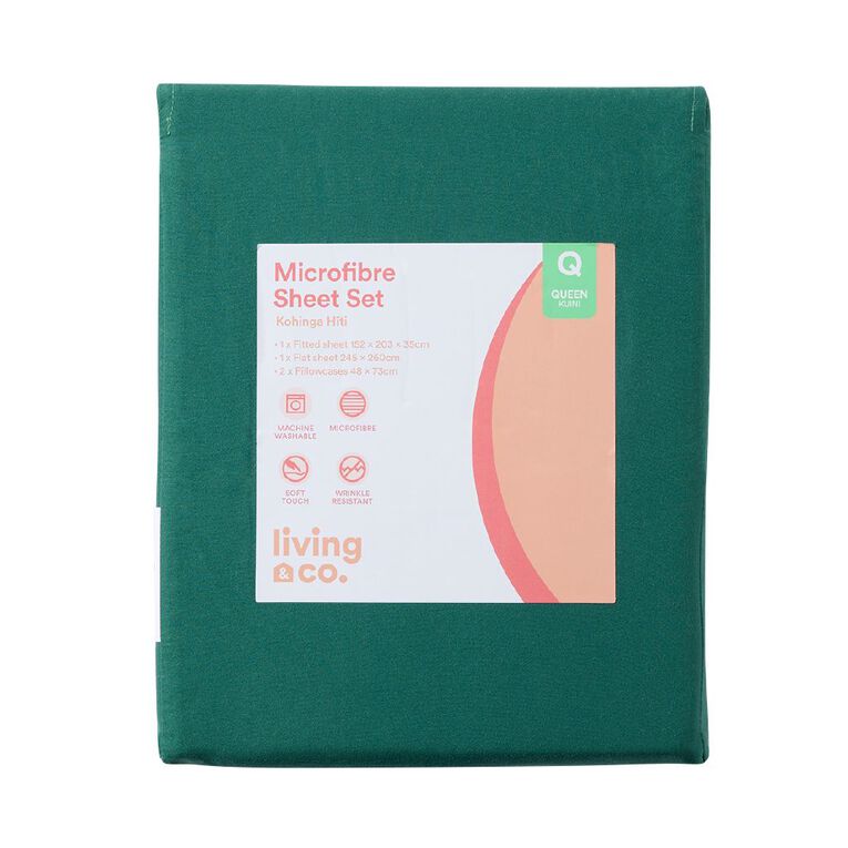 Living & Co Microfibre Sheet Set Green Queen, , hi-res