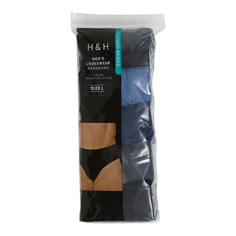 H&H Men's Briefs 5 Pack, Black/Blue, hi-res