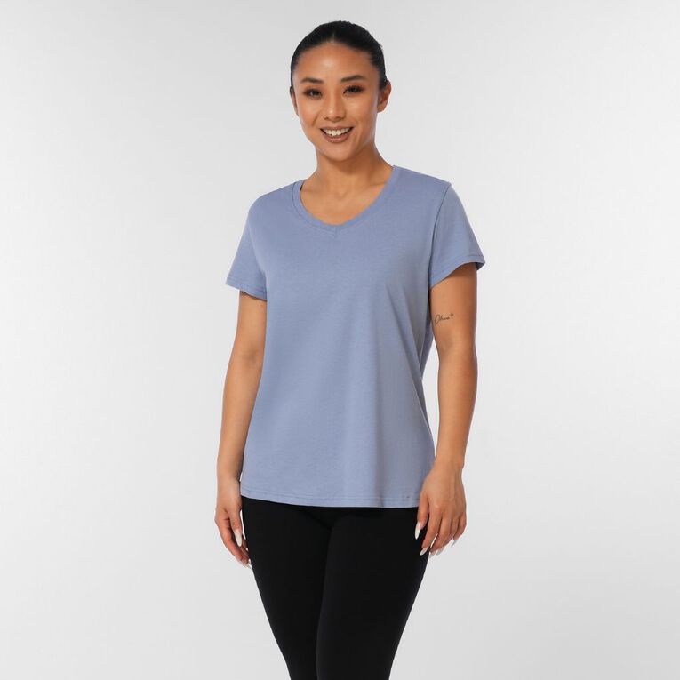 H&H Women's Essential Short Sleeve V-Neck Tee, Blue Mid, hi-res