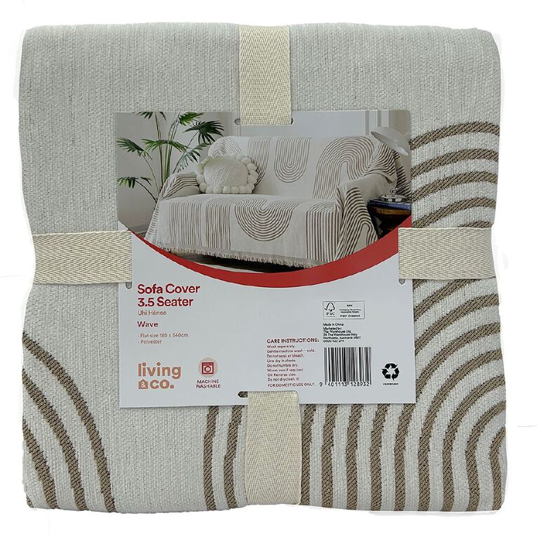Living & Co Sofa Cover 3.5 Seater Wave Natural, , hi-res