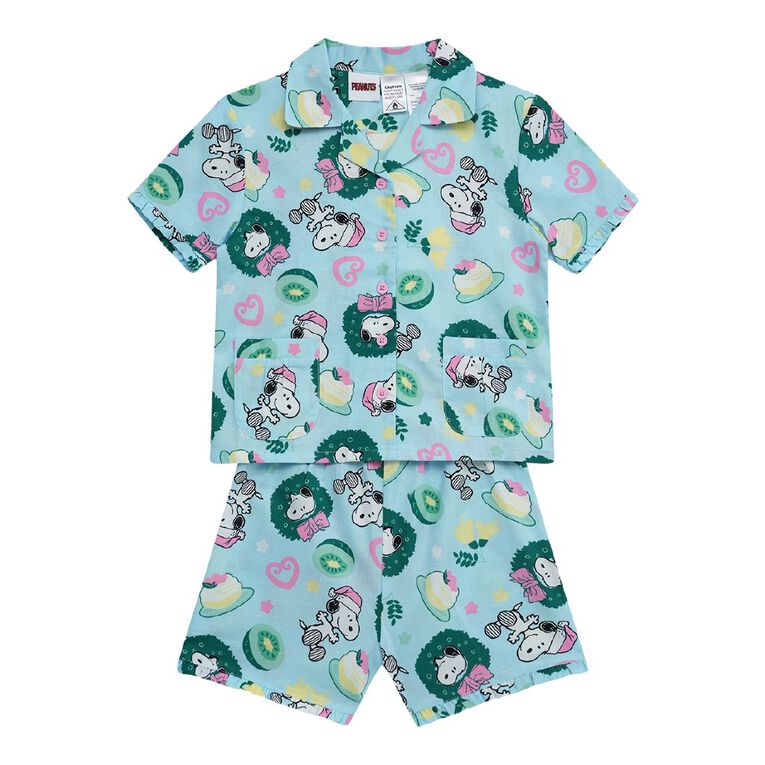 Girls' Christmas Woven Button Up Pyjama Set, Blue Light, hi-res