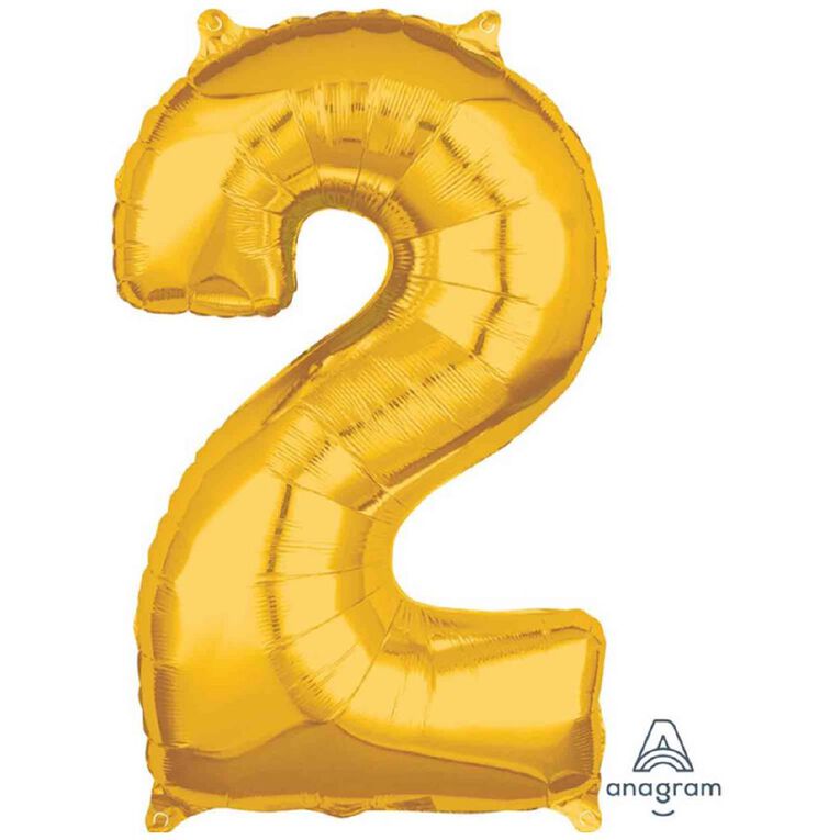 Anagram Mid-Size Shape Gold Number 2 Balloon, , hi-res