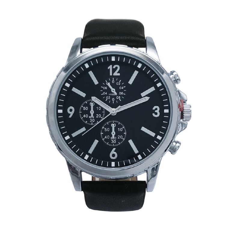 Men's Analogue Black Strap Watch, , hi-res