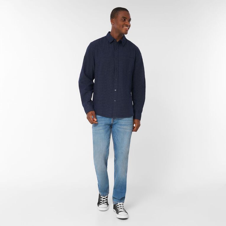 H&H Men's Long Sleeve Dobby Shirt, Blue Dark, hi-res