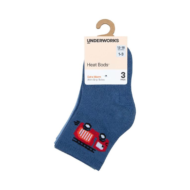 Underworks Infants' Cushioned Stay On Socks 3 Pack, Navy, hi-res
