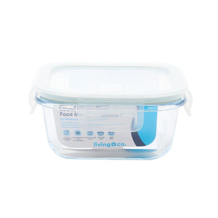 Living & Co Square Glass Food Storage Container 500ml, , hi-res