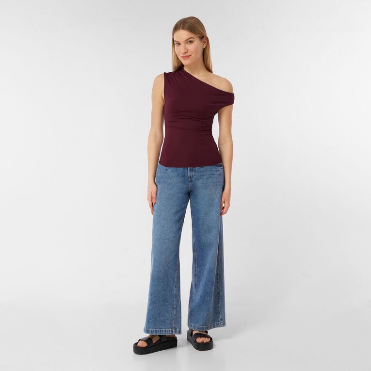 H&H Women's Contour Off Shoulder Ruched Top, Purple Dark, hi-res