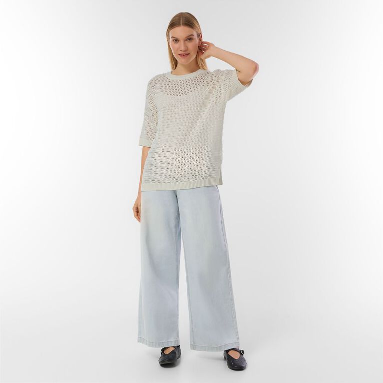 H&H Women's Short Sleeve Eyelet Jumper, Cream, hi-res