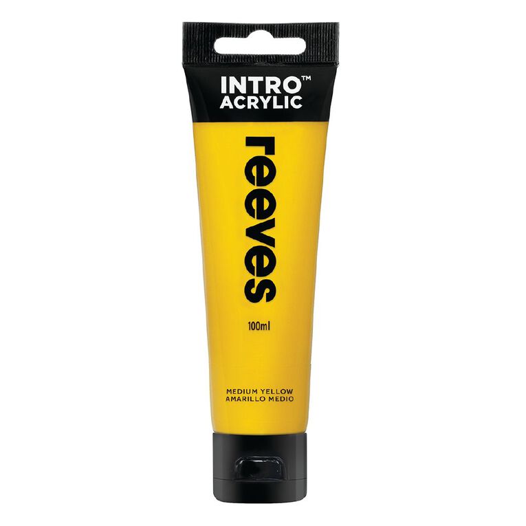 Reeves Intro Acrylic Paint Medium Yellow 100ml, , hi-res