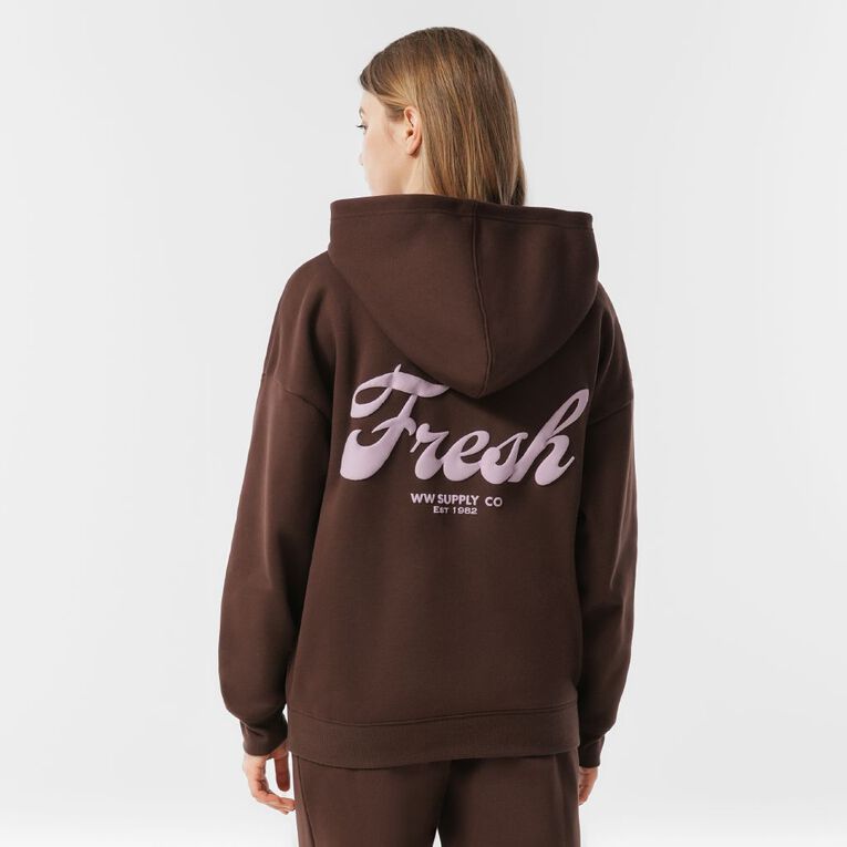 H&H Women's Fresh Fleece Long Sleeve Hoodie, Brown Dark, hi-res